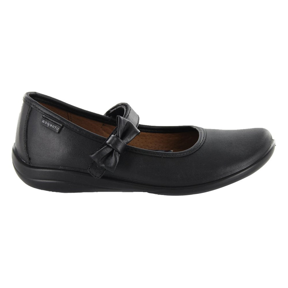 Coqueta Zapato Negro con Cinta y Moño Balerina para Niñas