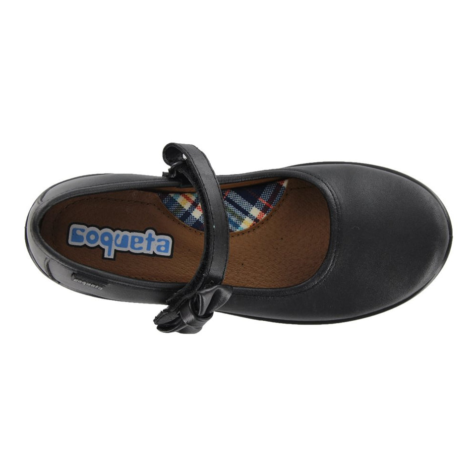 Coqueta Zapato Negro con Cinta y Moño Balerina para Niñas