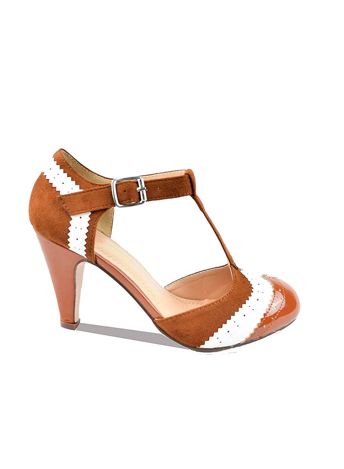 Chase & Chloe Kimmy-66 - Puntera Cerrada en T con Dos Tonos Oxford